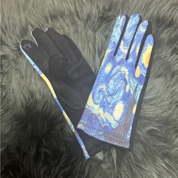 Women’s The Starry Night Van Gogh Print Touch Screen Fall Winter Driving Gloves - Picture 4 of 4